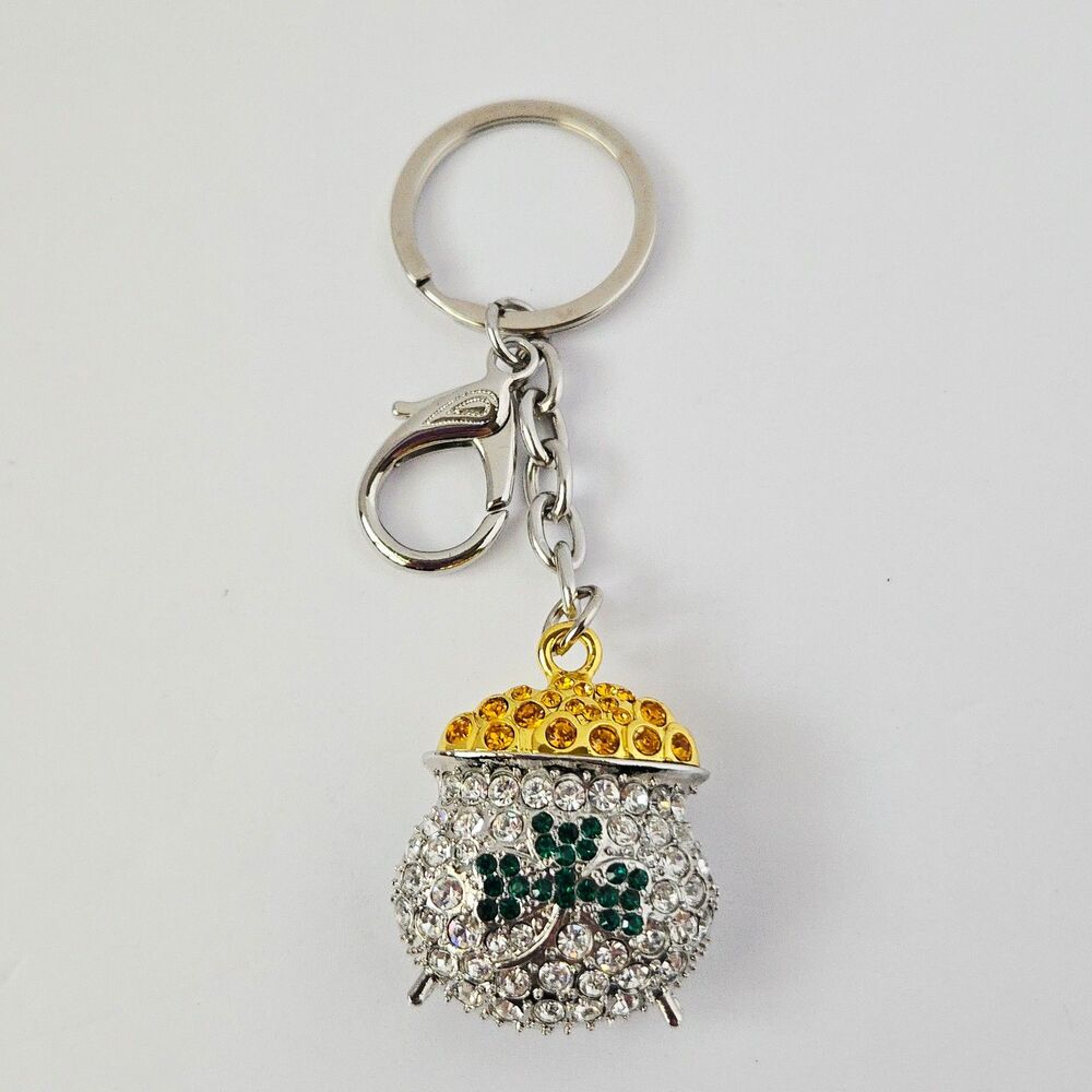 Killarney Crystal Pot of Gold Keychain Key Ring Purse Bag Charm Rhinestone BLING